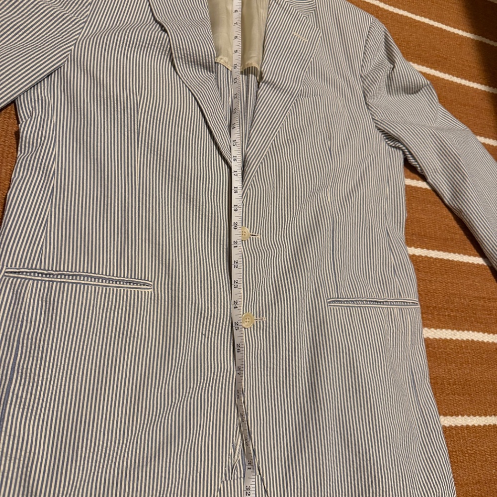 Polo Ralph Lauren Blazer Jacket Mens 42L White Blue Striped Seersucker Italy EUC - Picture 8 of 16